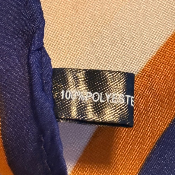 NWOT Womens Polyester Bohemian Handkerchief Scarf Blue and Cream Orange Trim - Picture 4 of 14